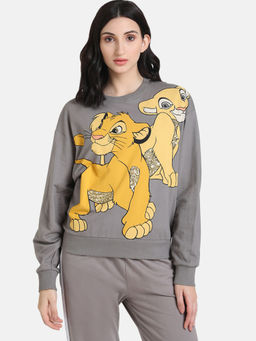 Kazo - Grey Character Lion King Disney Printed Sequin Sweatshirts