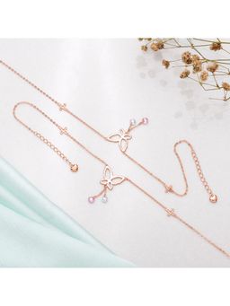 Zavya - Butterfly Rose Gold Plated 925 Sterling Silver Charm Anklet - Pair
