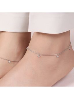 Zavya - Drop Rhodium Plated 925 Sterling Silver Anklet - Pair
