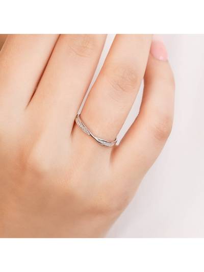 Minimal Rhodium Plated Cz Studded 925 Sterling Silver Women Ring