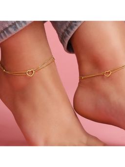 Zavya - Dainty Silver Heart Gold Plated 925 Silver Anklets