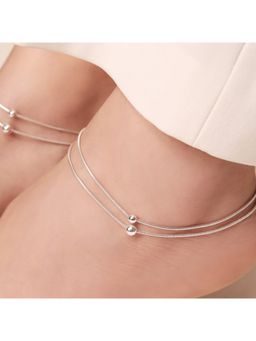 Zavya - Double String Bead Rhodium Plated 925 Sterling Silver Chain Anklet