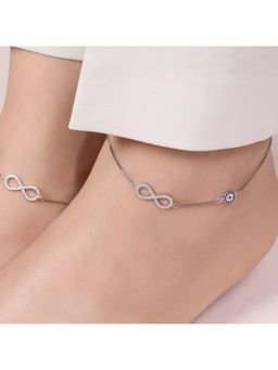 Zavya - Evil Eye Guardian Rhodium Plated 925 Sterling Silver Anklet- Pair