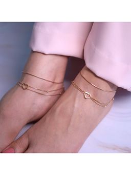 Zavya - Linked Hearts Harmony Rose Gold-Plated 925 Sterling Silver Combo Anklet- Pair