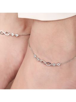 Zavya - Infinite Sparkle Rhodium-Plated 925 Sterling Silver Anklet- Pair