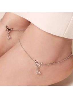 Zavya - Fluttering Butterfly Dreams Rhodium-Plated 925 Sterling Silver Anklet- Pair