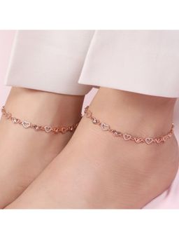 Zavya - Heartfelt Charm Rose Gold Plated 925 Sterling Silver Anklet- Pair