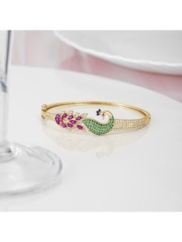 Zavya - Feathered Fantasy Gold Plated 925 Sterling Silver Peacock Kada