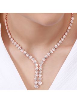 Zavya - Luminous Rose Gold-Plated 925 Sterling Silver Lariat Necklace with Cubic Zirconia