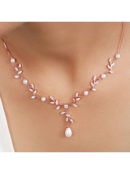 Zavya Dazzling Rose Gold-Plated 925 Sterling Silver Pendant Necklace with Cubic Zirconia
