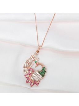 Zavya - Multi-Color Regal Rose Gold-Plated 925 Sterling Silver Peacock Pendant