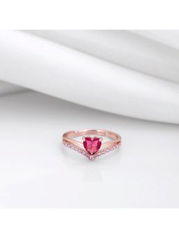 Zavya - Pink Heart Rose Gold Plated 925 Sterling Silver Ring