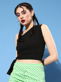 RARE - Women Casual Black Colour One Shoulder Solid Fitted Top