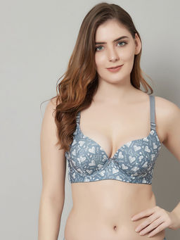 PrettyCat - Beautiful Love Print Lighty Padded T-Shirt Bra - Grey