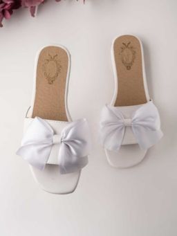 Shoetopia - Girls White Open Toe Flats with Bows