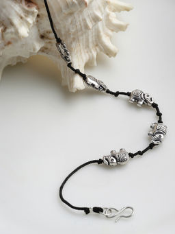 PANASH - Oxidized Silver-Plated Elephant Shaped Handcrafted Thread Anklet
