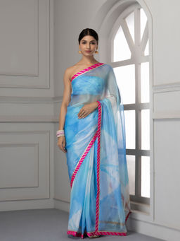 Geroo Jaipur - Handcrafted Sky Blue Kota Silk Shibori Saree