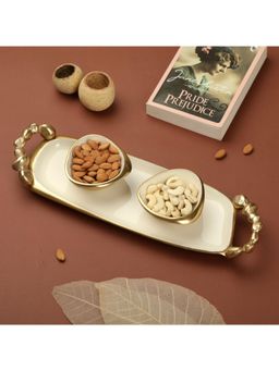 De Maison Decor - Stones Serving ware Ivory enamle - Tray & Bowls Set Gold