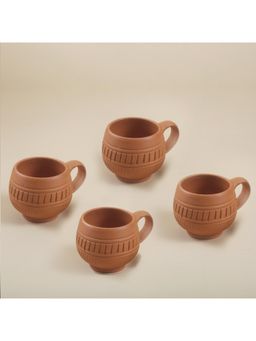 Vanchai - Terracotta Earthen Engraved Tea/Coffee Cups 100 ML - Pack of 4