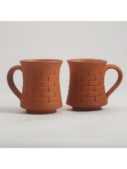 Vanchai - Handmade Terracotta Stripe Finish mug for Coffee, Juice (225 ML) Pack of 2