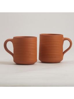 Vanchai - Handmade Terracotta Stripe Finish mug for Coffee, Juice (225 ML) Pack of 2
