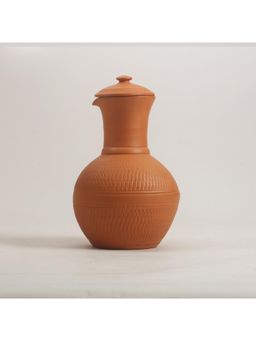 Vanchai - Handmade Terracotta Engraved Water Jug/Jar with lid - 1Litre