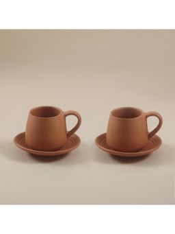 Vanchai - Terracotta Unglazed Coffee/Tea Cup and Saucer Cup Plate Set of 2
