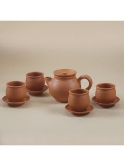 Vanchai - Terracotta Japanese Tea/Coffee Pot (500 Ml) with 4 Cup and Plate Set