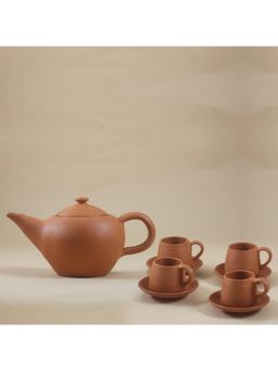 Vanchai - Terracotta Chinese Tea/Coffee Pot (500 Ml) with 4 Cup and plate set