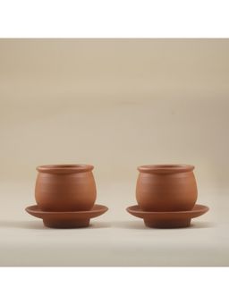 Vanchai - Terracotta Coffee/Tea Kulhads and Saucer Plate Set for Tea - Set of 2