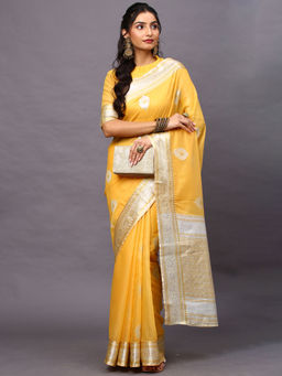 Akhilam - Women's Silk Cotton Yellow Woven Design Woven Saree with Unstitched Blouse