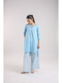 Amrood - Ice Blue Cotton Kurta with Striped Pants (Set of 2)