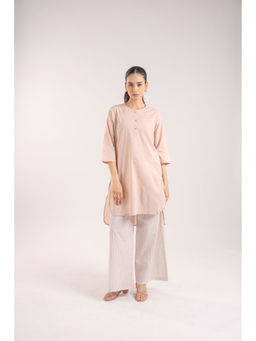 Amrood - Nude Pink Cotton Kurta with Striped Pants (Set of 2)