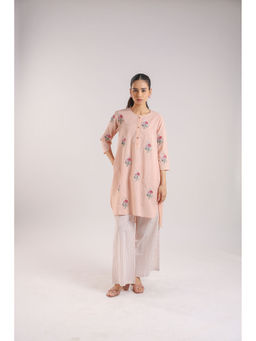 Amrood - Nude Cotton Embroidered Kurta with Pant (Set of 2)