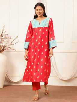 SMRITI GUPTA - Red Chanderi Jacquard Kurta