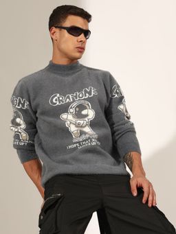 SHOWOFFFF - Grey Graphic Regular Sweatshirt