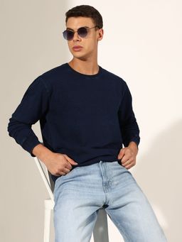SHOWOFFFF - Navy Blue Solid Regular Sweatshirt