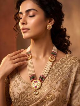 ADIVA - Gold-Plated Kundan Pearl Beaded Jewellery Set