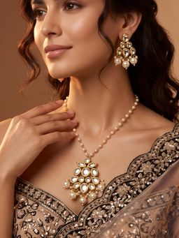 ADIVA - Gold-Plated Kundan Pearl Beaded Jewellery Set