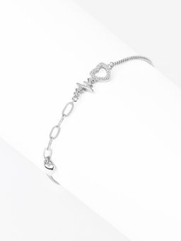 Nistra - 925 Sterling Silver Heart Rhythm Charm Bracelet