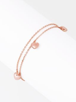 Nistra - 925 Sterling Silver Double Chain Heart Bracelet