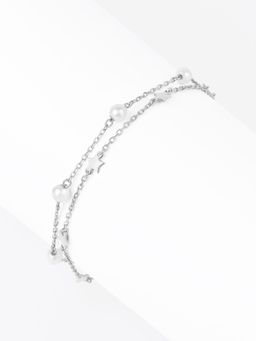 Nistra - 925 Sterling Silver Layered Starry Night Pearl Bracelet