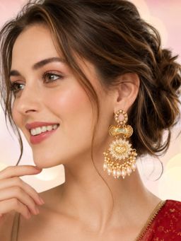 Fabula - Matte Gold Damru Design Large Jhumka Earrings