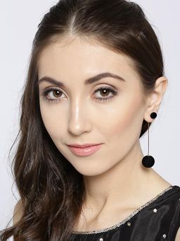 Fabula - Black Pom Pom Ear Jacket Fashion Drop Earrings