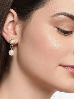 Fabula - Gold Tone White Pearl Drop Fashion Earrings