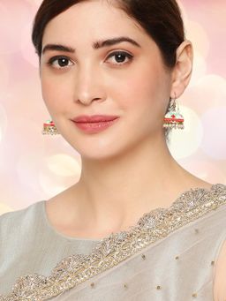 OOMPH - Mint Green Meenakari Enamel Minimal Floral Jhumka Earrings