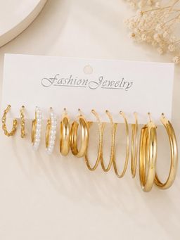 OOMPH - Gold Tone Twisted and Pearls Earrings (Pack Of 6)