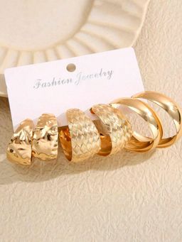 OOMPH - Chunky Retro Textured Gold Tone Hoop Earrings (Pack Of 3)