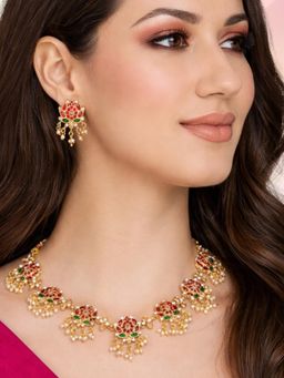 Fabula - Pink Lotus Kempu Stones Jewellery Set