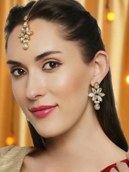 Fabula - Gold Tone Kundan Jadau Maangtikka with Drop Earrings